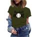 SOOMLON Mama Shirts for Women Mama Mommy Mom Shirt Funny Mom Shirt Baseball Mom Pullover Crewneck Short Sleeve Mom Gifts Tropical Tops Army Green XL