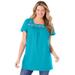 Plus Size Women's Embroidered Square Neck Tunic by Woman Within in Pretty Turquoise Multi Embroidery (Size 18/20)