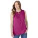 Plus Size Women's Smocked Henley Tank Top by Woman Within in Raspberry (Size 3X)