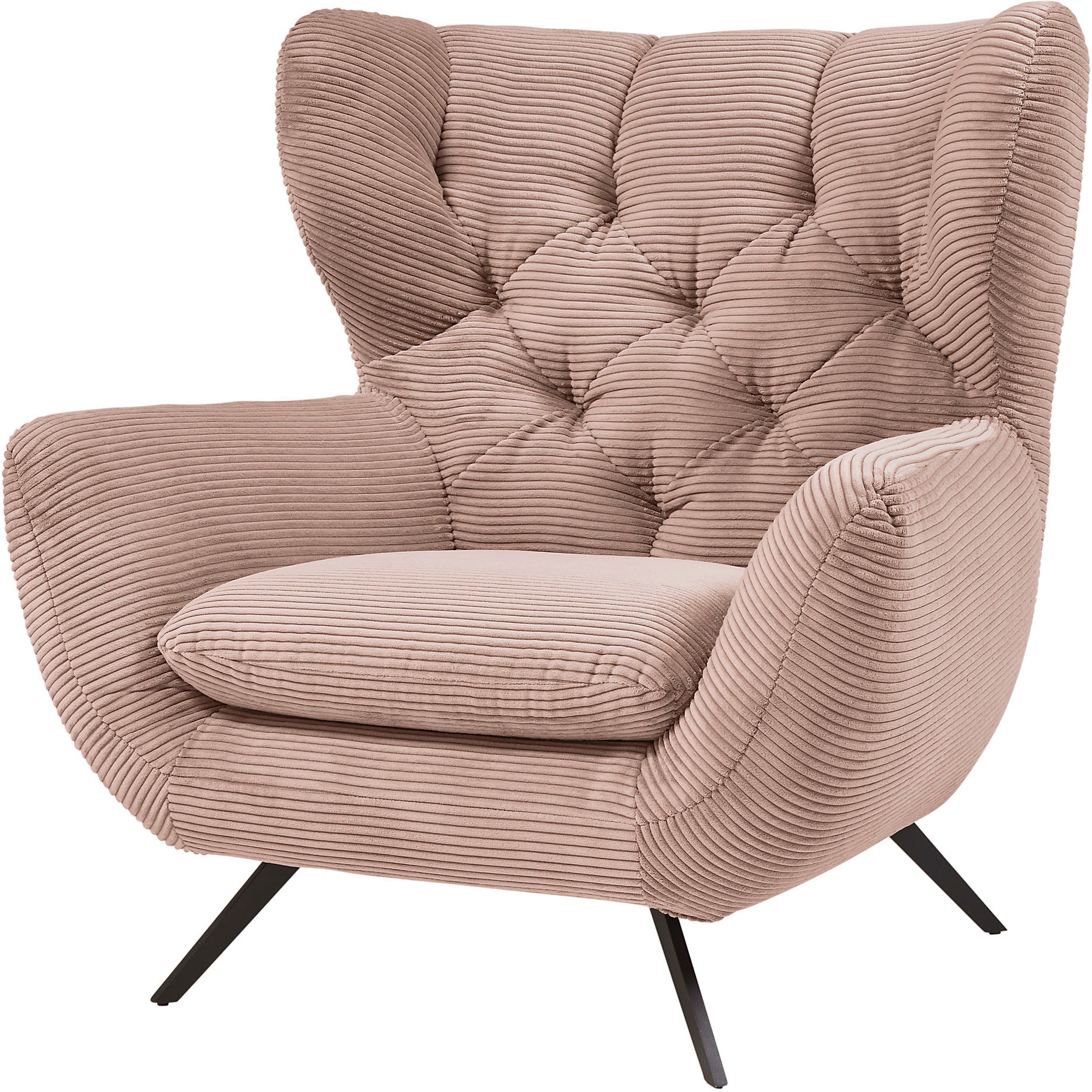 Sessel 3C CANDY "Beatrice Ohrensessel mit Knopfheftung im Rücken", rosa (rosé), B:100cm H:106cm T:95cm, Samt-Optik (100% Polyester), Sessel, Einzelsessel Ohrensessel, bequemer Retro Solitärsessel auch in Cord und Fellimitat