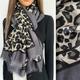 Womens Grey Leopard Print Scarf, Colour Block Multi Scarf Shawl Wrap, Long Large Ladies Gift For Her, Soft, Animal, Vintage