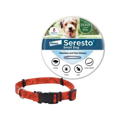 Small Seresto Flea & Tick Collar for Dogs + SecureAway Flea Collar Protector, Red Bones, Medium