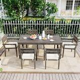 7 Pieces Patio Dining Set for 6, Outdoor Acacia Wood Dining Set, Outdoor Table and Chairs Set, for Garden, Backyard, Poolside