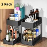 2-Tier Under the Sink Organizer with Sliding Storage Drawer Under Cabinet Basket Kitchen Under Sink Organizer Under Cabinet Bathroom Organizer for Bathroom Kitchen 2 Pack (Black)