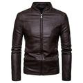 Jinda Men s Faux Leather Jacket Solid Vintage Band Collar Moto Biker Jacket Warm Slim Fit Full Zip Motorcycle Jackets Coffee 40