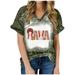 Ernkv Women s Summer Fashion Loose Comfy Tops Clearance Mama Baseball Printed Tops Short Sleeve Tees V Neck Shirts Mother s Day Tie Dye Retro Relaxed Clothing Army Green S