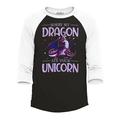 Shop4Ever Men s Sorry My Dragon Ate Your Unicorn Raglan Baseball Shirt X-Large Black/White