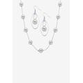 Women's Simulated Pearl Silvertone 2-Piece Station Necklace And Drop Earring Set 18"-21" by PalmBeach Jewelry in White