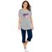 Plus Size Women's Two-Piece V-Neck Tunic & Capri Set by Woman Within in Heather Grey Americana Heart (Size 3X)