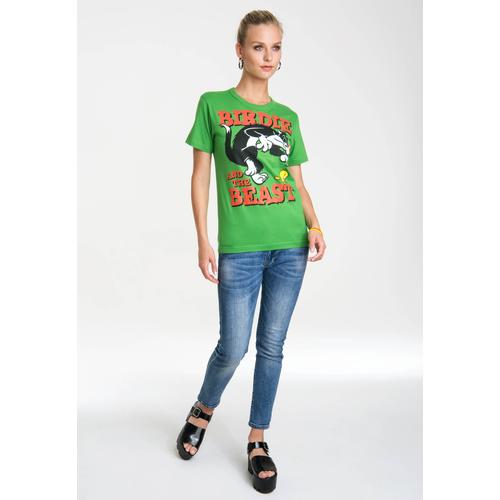 „T-Shirt LOGOSHIRT „“Looney Tunes – Sylvester & Tweety““ Gr. L, grün (grün, rot) Damen Shirts Print mit lizenziertem“