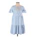 J.Crew Casual Dress - A-Line Tie Neck Short sleeves: Blue Print Dresses - Women's Size 2X-Small