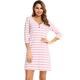 Doaraha Schlafshirt Damen Kurz Baumwolle Nachthemd mit Streifen Nachtkleid 3/4 Arm Sleepshirt mit Knöpfen (Pink, XXL)