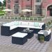 WANDOBAO 9 Pieces Patio Outdoor Furniture Set All-Weather Patio Conversation Wicker Outdoor Sectional Sofa with Furniture Cover (Black Wicker Beige Cushion)