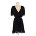 Aqua Casual Dress - Wrap Plunge Short sleeves: Black Print Dresses - Women's Size Medium