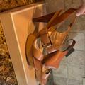Michael Kors Shoes | Michael Kors Platform Sandal Heels Camel Tan Logo 6 Leather Women Shoes | Color: Brown/Tan | Size: 6