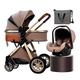 Baby Stroller 3 in 1 Toddler Pushchair Foldable Lightweight Ultra Compact Infant Prams with Mommy Bag Rain Cover Footmuff Blanket Cooling Pad Mosquito Net for 0-3 Years Old (Color : Khaki)