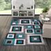 Masada Rugs Masada Rugs Modern 6 x9 Accent Rug with Geometric Square Pattern in Turquoise Gray and White
