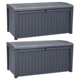 Keter Borneo Rattan Wicker Resin Patio Deck Storage Box Bench Grey (2 Pack)