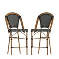 Flash Furniture Bordeaux Set of 2 Stackable Indoor/Outdoor French Bistro 26 High Counter Height Stools Commercial Grade Black/White and Bamboo Finish