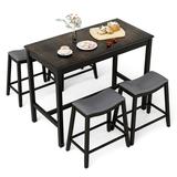 Topbuy Dining Table Set for 4 Kitchen Counter Height Table with 4 Stools 5 Piece Bistro Table Set Rubber Wood Pub Dinner Table Set