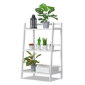 Magshion Bamboo 3 Tiers Trapezoid Plant Stand Flower Display Storage Shelf Rack White for Garden