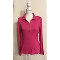 Tory Burch Tops | $298 Tory Burch Hot Pink Long-Sleeve Gold Logo Button Polo Shirt Top Pima Size M | Color: Pink | Size: M