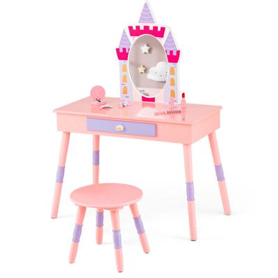 Costway Kids Princess Vanity Table and Stool Set w...