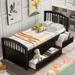 Solid wood Twin Size Platform Storage Bed with Six Drawers, Solid Wood Slat Support, with Footboard, Safey Rail for Kids