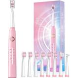 Homitt Sonic Electric Toothbrushes for Adults and Kids One Charge Last 30 Days Rechargeable Electric Toothbrush with 40000 VPM Deep Clean 5 Modes 8 Brush Heads Sonic Power Toothbrush Pink