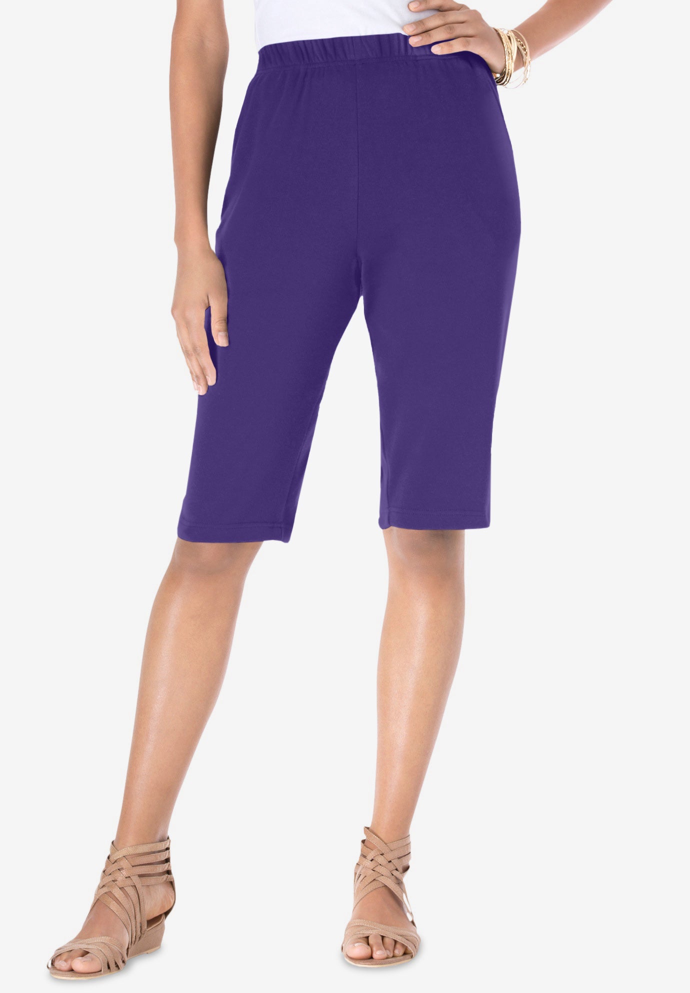 Plus Size Women's Plus Size Soft Knit Pull-on Bermuda Short by Roaman's in Midnight Violet (Size S) Pull On Elastic Waist