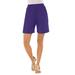 Plus Size Women's Soft Knit Short by Roaman's in Midnight Violet (Size L) Pull On Elastic Waist