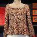 American Eagle Outfitters Tops | American Eagle Smocked Floral Top Wear On Or Off Shoulder Size Small | Color: Brown/Cream | Size: S