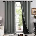 Deconovo Light Grey Bedroom Curtains, Full Light Blocking Curtains with Liner, 100% Blockout Curtains, Modern Satin Eyelet Curtains for Window Living Room, 55 x 96 Inch(Width x Length), 2 Panels