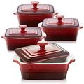 LOVECASA Ceramic Ramekins with Lids, 380ml Souffle Dishes for Creme Brulee, Ice Cream and Souffle, Rectangle, Rust red Gradient, Set of 4