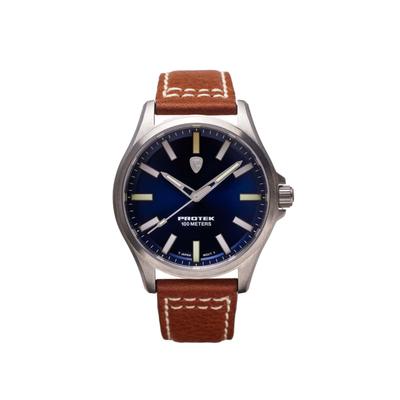 ProTek Titanium Field Watch Titanium Case/Blue Dial/Dark Tan Strap One Size PT3003