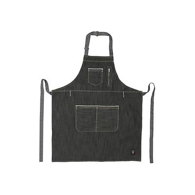 Winco BADN-3430 Full Length Bib Apron w/ (4) Pockets - 34 1/2" x 30 1/4", Poly/Cotton, Dark Wash Denim, Black