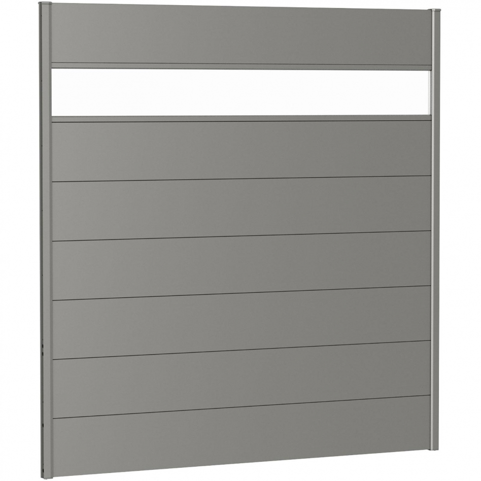 Biohort Sichtschutzzaun Wandpaneel mit Acrylglas quarzgrau-metallic Sichtschutz Steckzaun Lamellenzaun, 180x180 cm Image