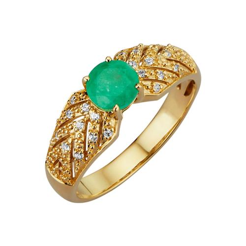 Damenring mit Smaragd und Saphir Gelbgold 585, grün