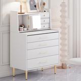 Vanity Table with Mirror and Retractable Table, Makeup Vanity Dressing Table Storage Dresser with Drawers, Dresser Desk