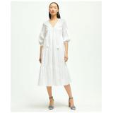 Brooks Brothers Women's Cotton Tiered Eyelet Tie Neck Dress | White | Size 10