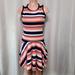 Michael Kors Dresses | Michael Kors Ottoman Striped Flounce Hem Dress Women's Size Medium Coral Peach | Color: Blue/Pink | Size: M