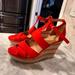 Nine West Shoes | Brand New Nine West Red Wedges With Gold Stitching. Never Worn. | Color: Red | Size: 9