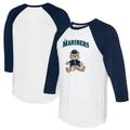 Women's Tiny Turnip White/Navy Seattle Mariners Teddy Boy 3/4-Sleeve Raglan T-Shirt