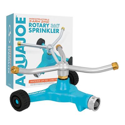 Aqua Joe AJ-TRSWB Indestructible 3-Arm Zinc 360 Degree Sprinkler with Wheeled Base - 1390 Sq. Ft.