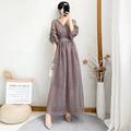 PIKADINGNIS Korean V-neck Maxi Dresses for Women Elegant Chic High Waist Party Midi Dress Woman Summer Solid A-line Dress