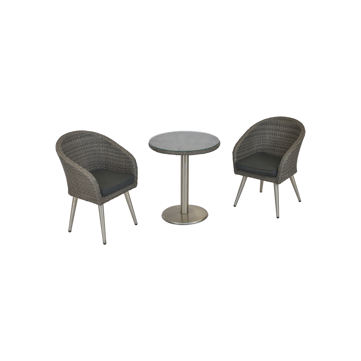 Merxx Boulevard Set 3tlg., 2 Sessel mit Beinen aus Edelstahl, 1 Tisch Ø 65 cm, Stahl/Kunststoffgeflecht/Edelstahl Image