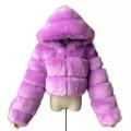 PIKADINGNIS Fashion Hooded Faux Fur Coat Women Winter High Quality Warm Blue Furry Overcoat Elegant Plush Crop Jacket Femme