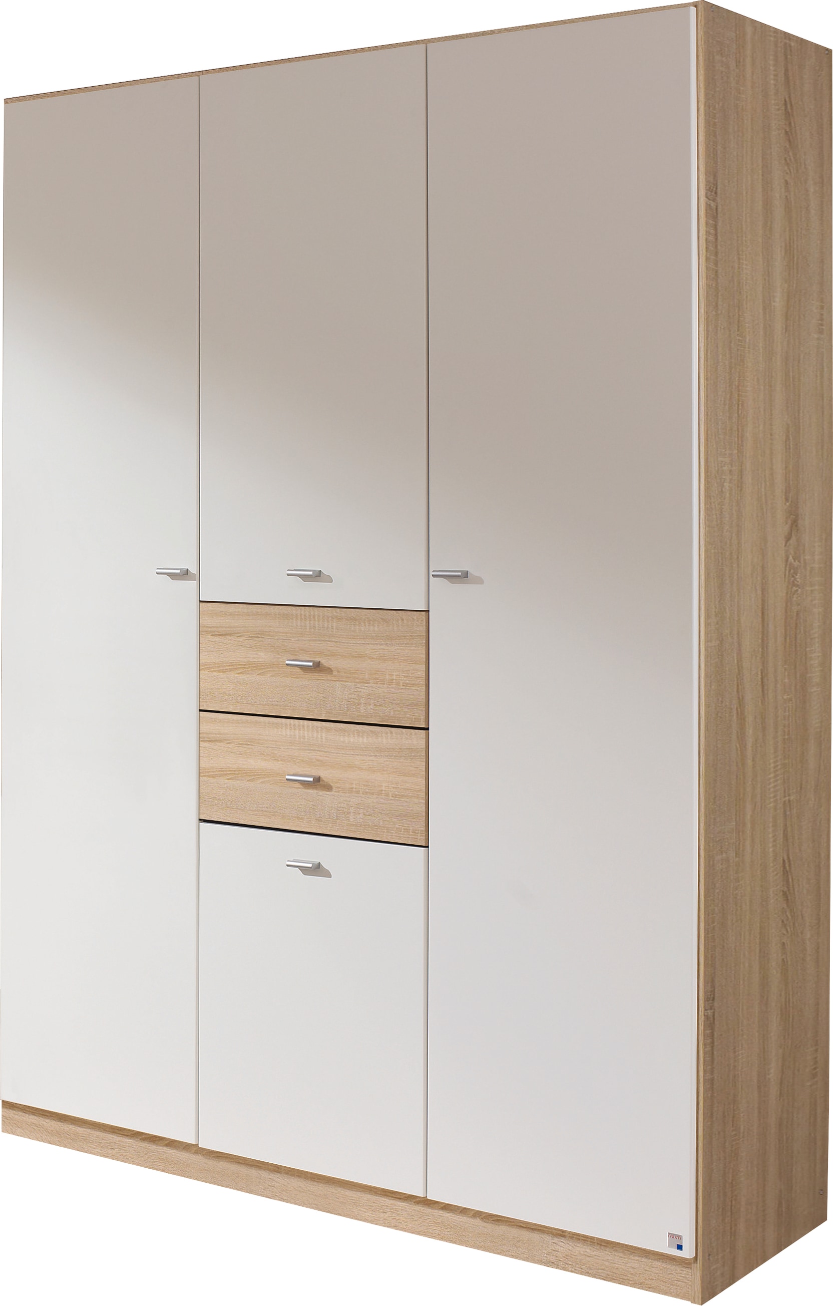 Drehtürenschrank RAUCH "Landsberg", weiß (eiche sonoma, weiß), B:136cm H:197cm T:54cm, Holzwerkstoff, Schränke, mit praktischen Türen und Schubkästen Image