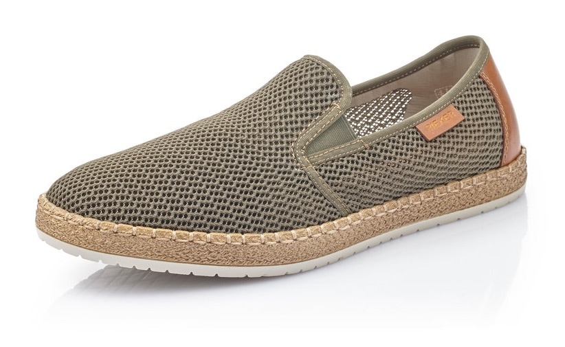 Espadrille RIEKER, Herren, Gr. 42, grün (khaki), Textil, Schuhe Espadrille, mit luftdurchlässiger Perforation