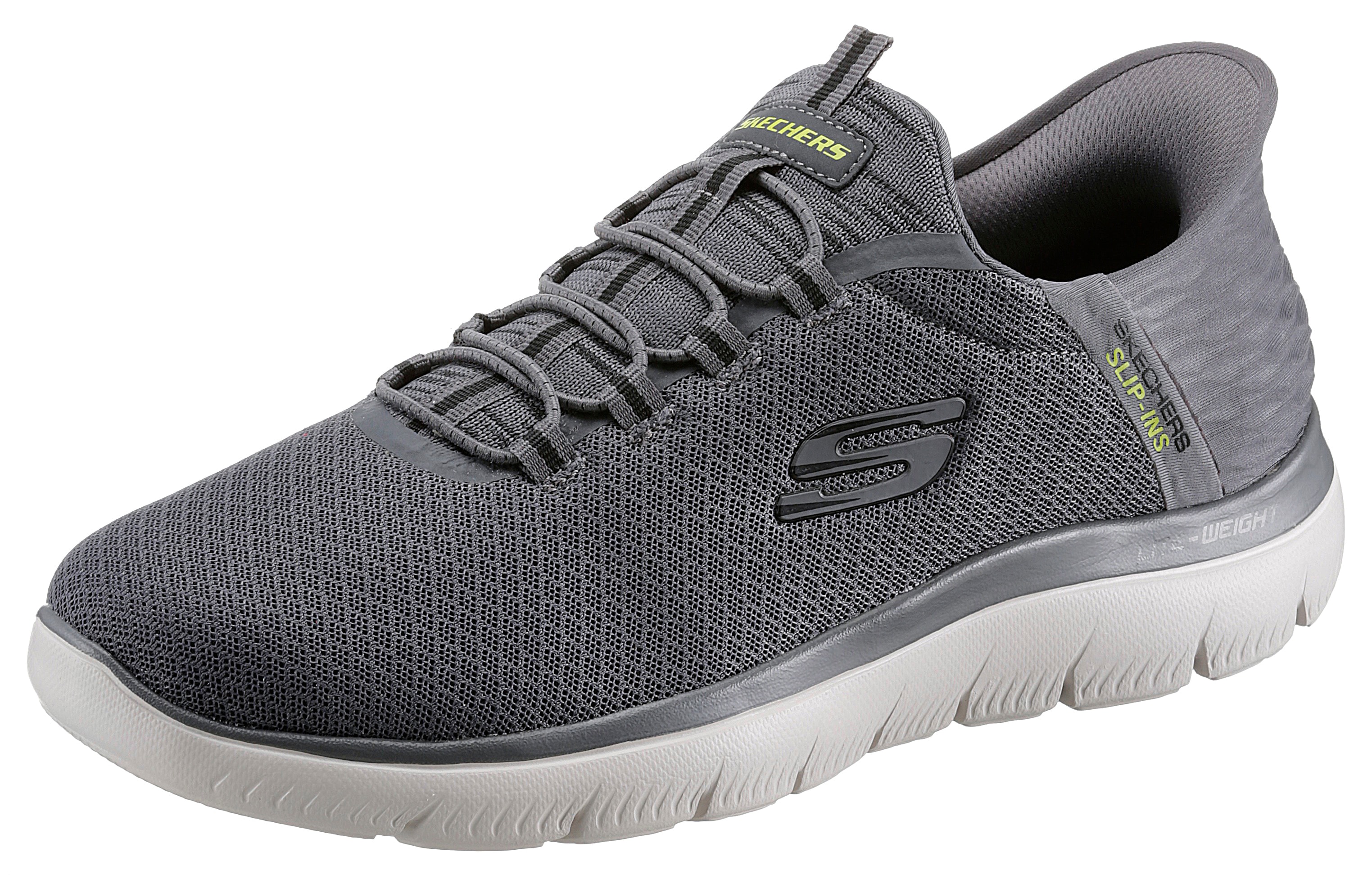 Slip-On Sneaker SKECHERS "SUMMITS-HIGH RANGE", Herren, Gr. 42, grau, Textil, Schuhe, Freizeitschuh mit Slip Ins-Fersenpart für einen leichten Einstieg